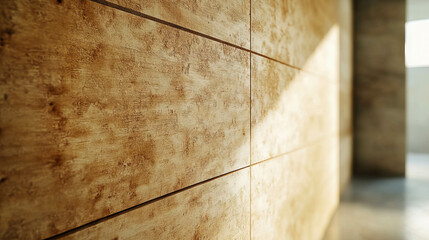 Poster - Close-up texture of osb with horizontal strands in subtle natural light for design and construction