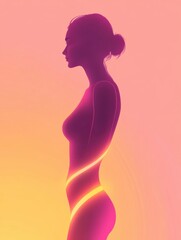 Wall Mural - Slim female silhouette with highlighted waistline against a vibrant gradient background showcasing elegance and simplicity. Generative AI