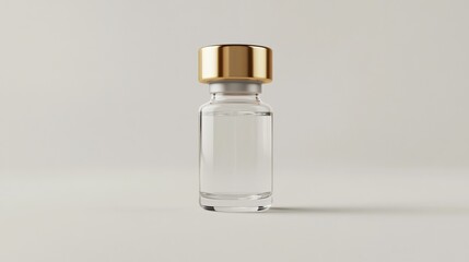 Aufkleber - Clear glass vial with golden cap containing liquid on neutral background. Generative AI