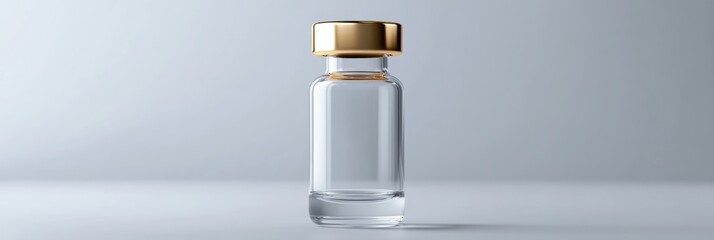 Aufkleber - Clear glass container with a golden cap on a neutral background. Generative AI