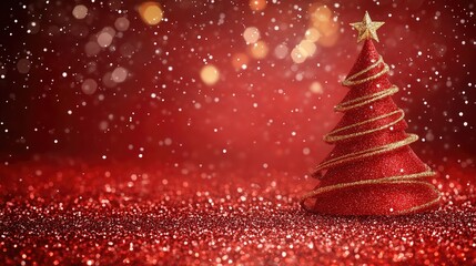 Wall Mural - a festive red christmas tree with golden accents and a sparkling star topper against a glittering re