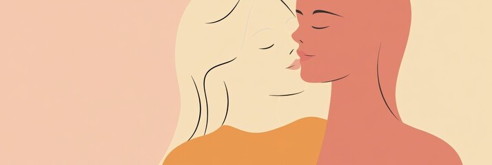 Poster - Emotional connection illustrated through a warm embrace between two loving individuals in a minimalist style. Generative AI