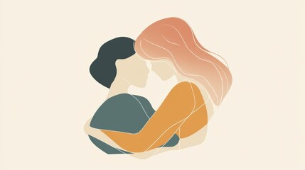 Poster - Two people sharing a warm embrace in a minimalist design expressing love and connection. Generative AI