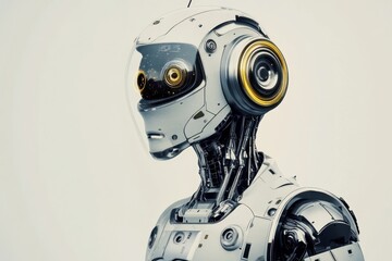 Poster - Futuristic humanoid robot with glowing eyes and sleek chrome finish