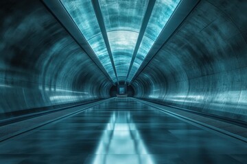Poster - Modern architectural design of an underground tunnel with futuristic lighting effects
