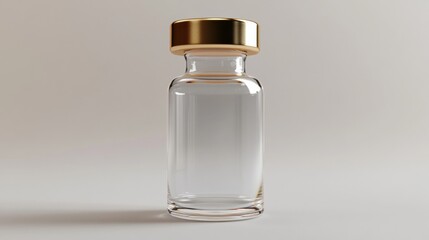 Poster - Clear glass bottle with a golden lid placed on a neutral background for product display and branding. Generative AI