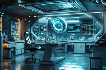 Poster - Futuristic laboratory interior with advanced technology and holographic displays