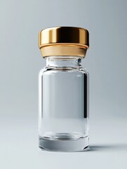 Aufkleber - Clear glass vial with a gold cap showcased against a simple background in a well lit setting. Generative AI