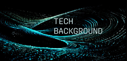 Poster - Вynamic vector illustration featuring a futuristic, digital wave of dots and lines in blue and green hues, creating a tech-inspired, visually captivating background with a sense of depth and movement.