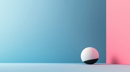 Leinwandbilder - Geometric composition with a spherical object against contrasting pastel backgrounds in a minimalistic setting. Generative AI