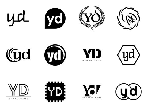 YD logo company template. Letter y and d logotype. Set different classic serif lettering and modern bold text with design elements. Initial font typography.