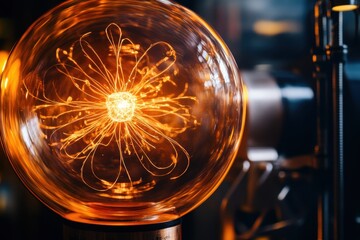 Poster - Bright plasma sphere emits swirling light patterns in a modern display