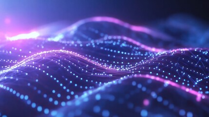 Poster - Vibrant abstract digital waves with glowing particles creating a mesmerizing visual effect in a futuristic design, representing technology and innovation concept