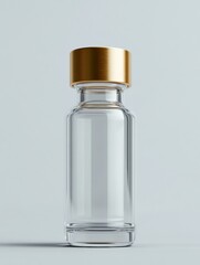 Poster - Clear glass bottle with gold cap designed for upscale packaging in modern interior setting. Generative AI