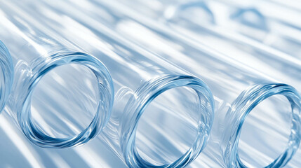 Poster - abstract texture of rounded horizontal ribbed transparent pipes in blue tint