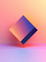 Fototapete - Colorful geometric shape floating above a gradient background with warm tones during a contemporary art illustration. Generative AI