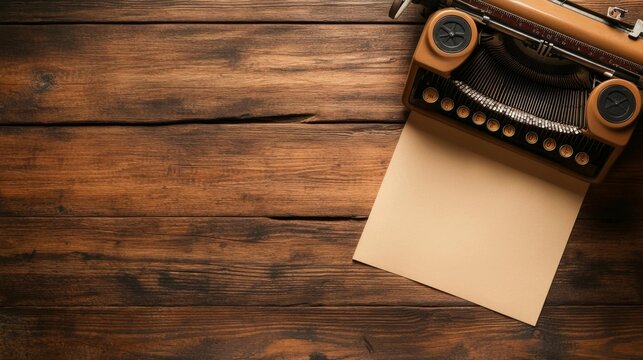Vintage Typewriter on a Wooden Desk with Blank Sheet of Paper. Generative AI