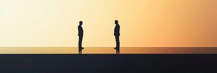 Aufkleber - Two silhouetted figures facing each other against a gradient sunset background during evening hours. Generative AI