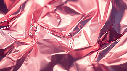Poster - Shiny rumpled pink foil texture for creative design and backgrounds