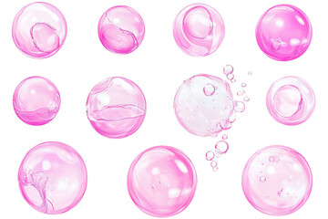 Poster - Pink bubbles image, showcasing transparent spheres, light reflections, and abstract pattern details.