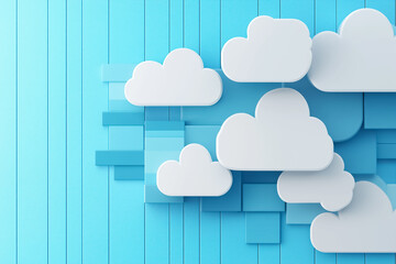 Aufkleber - Abstract design featuring white clouds against a textured blue background. Soft shadows enhance depth and create a serene atmosphere, suitable for creative projects and promotions