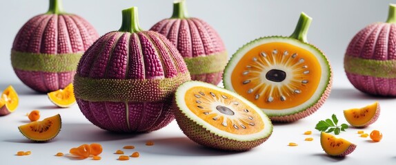 Leinwandbilder - Ripe jackfruit displayed on a white background showcasing its unique texture and vibrant inner fruit, representing healthy tropical produce.