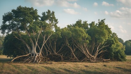 Aufkleber - Diverse Cluster of Trees in a Field with Clear Sky and Space for Text Overlay Suitable for Nature and Outdoor Themes