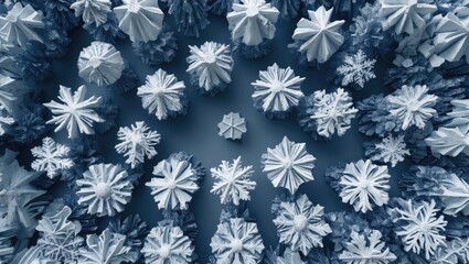Leinwandbilder - Abstract snowflake pattern in varied shapes and textures creating a winter-themed background in shades of blue and white.