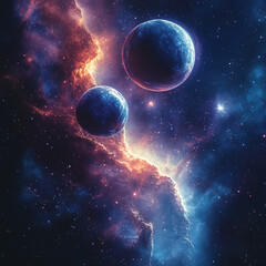 Wall Mural - cosmic collision of planets outer space digital art nebula wide angle celestial wonders