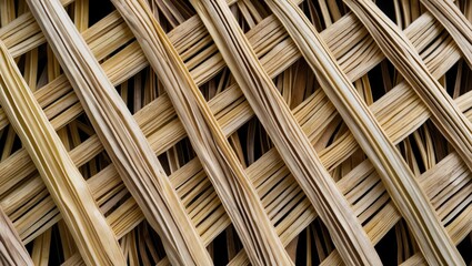 Poster - Textured close-up of interlaced dry palm leaves showcasing intricate weaving pattern and natural colors in artisan craftsmanship.