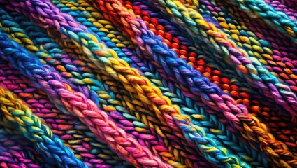 Poster - Vibrant knitted wool texture with colorful patterns in a woven design perfect for textile and background applications.
