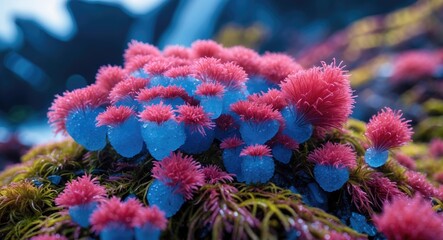 Aufkleber - Vibrant macro shot of colorful Iceland moss showcasing intricate details and textures in a natural setting.