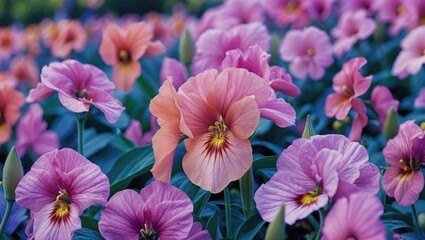 Aufkleber - Vibrant Impatiens Flowers Blooming in a Lush Park Setting with Soft Petals and Colorful Displays of Pink and Purple Tones