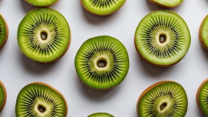 Leinwandbilder - Fresh Kiwi Slices Arranged on a White Background with Empty Space for Text or Branding