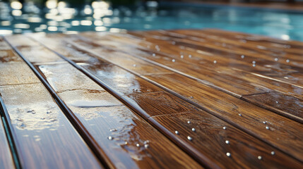 Poster - Teak wood texture with reflections from clear water for outdoor design inspiration