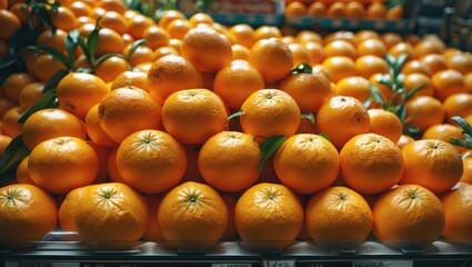 Leinwandbilder - Fresh and Vibrant Oranges Available for Purchase in a Colorful Market Display