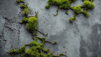 Aufkleber - Grunge grey concrete texture with vibrant green moss creating a unique industrial style background for artistic and design projects