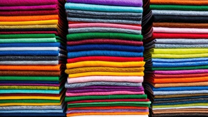 Leinwandbilder - Vibrant multicolored felt fabric neatly stacked, showcasing rich textures and patterns for creative crafting and design backgrounds.