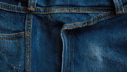 Poster - Denim fabric close-up showcasing unique textures and stitching details ideal for fashion and textile backgrounds.