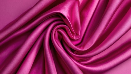 Fototapete - Textured close-up of vivid magenta silk satin fabric showcasing elegant twisted folds for fashion and design inspiration.