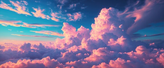 Poster - Vibrant Abstract Cloudy Sky at Sunset with Colorful Hues and Dramatic Cloud Formations for Inspirational and Relaxation Themes