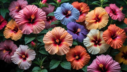 Poster - Hibiscus Blooms Colorful Tropical Flowers in Full Bloom Showcasing Nature's Vibrant Palette and Floral Diversity