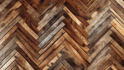 Poster - Natural herringbone parquet wood floor texture with seamless design showcasing rich tones and intricate patterns ideal for interior projects.