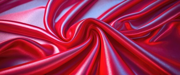 Poster - Luxurious red satin fabric draped elegantly creating a vibrant smooth texture perfect for fashion or decorative backgrounds.