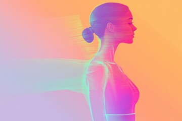 Poster - Minimalist illustration of a slim female silhouette with a focus on the highlighted waistline against a vibrant background. Generative AI