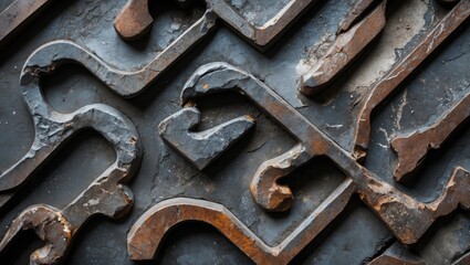 Aufkleber - Intricate iron texture background with rustic patterns showcasing weathered metal details and artistic shapes for industrial design projects.