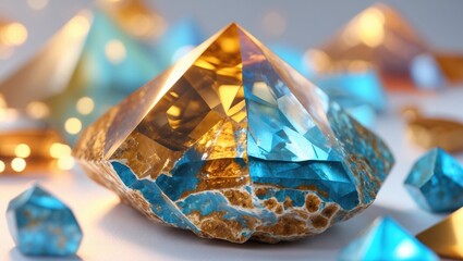 Canvas Print - Golden Apatite gemstone with intricate facets and rich colors on a soft background highlighting its natural beauty and elegance.