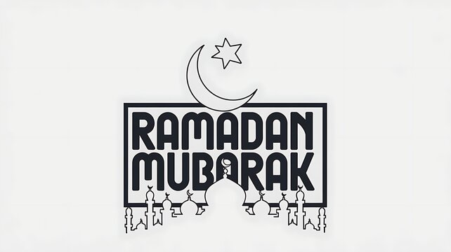 Ramadan Mubarak in a modern, bold typography font. Above the text, there's a white crescent moon and star created with generative ai