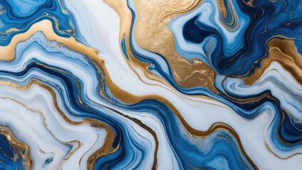 Wall Mural - Unique blue white and gold abstract marble background with flowing liquid texture for modern design and creative projects.