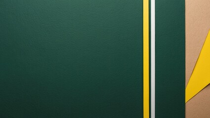 Fototapete - Craft dark green textured paper background with yellow and gray stripes for presentation mockup and design templates with ample copy space.